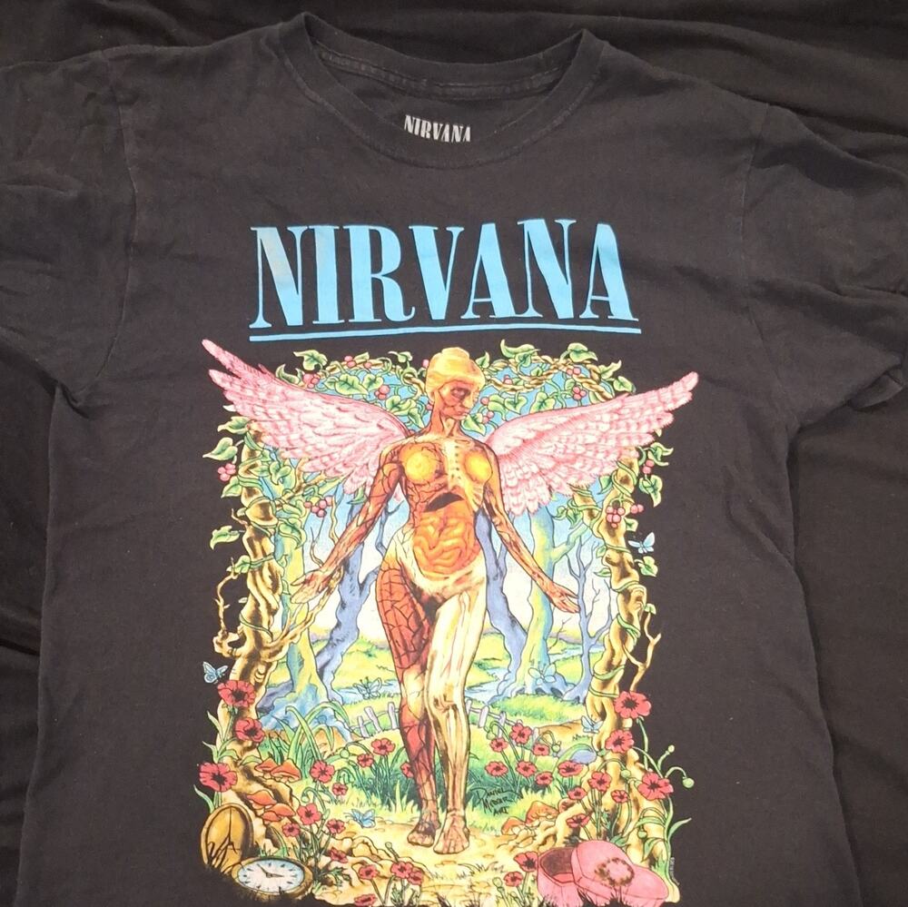 Nirvana Black Angel Graphic T-Shirt Size S Rock & Pop Music Band Tee